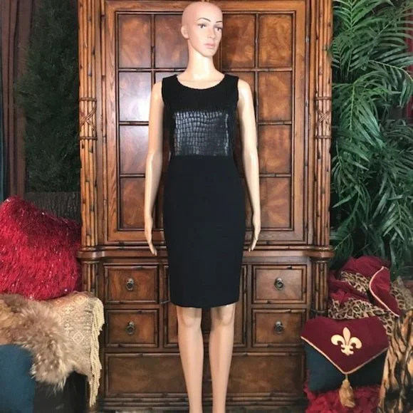 Anne Klein Paris Stroll Croc Embossed Faux Leather Dress